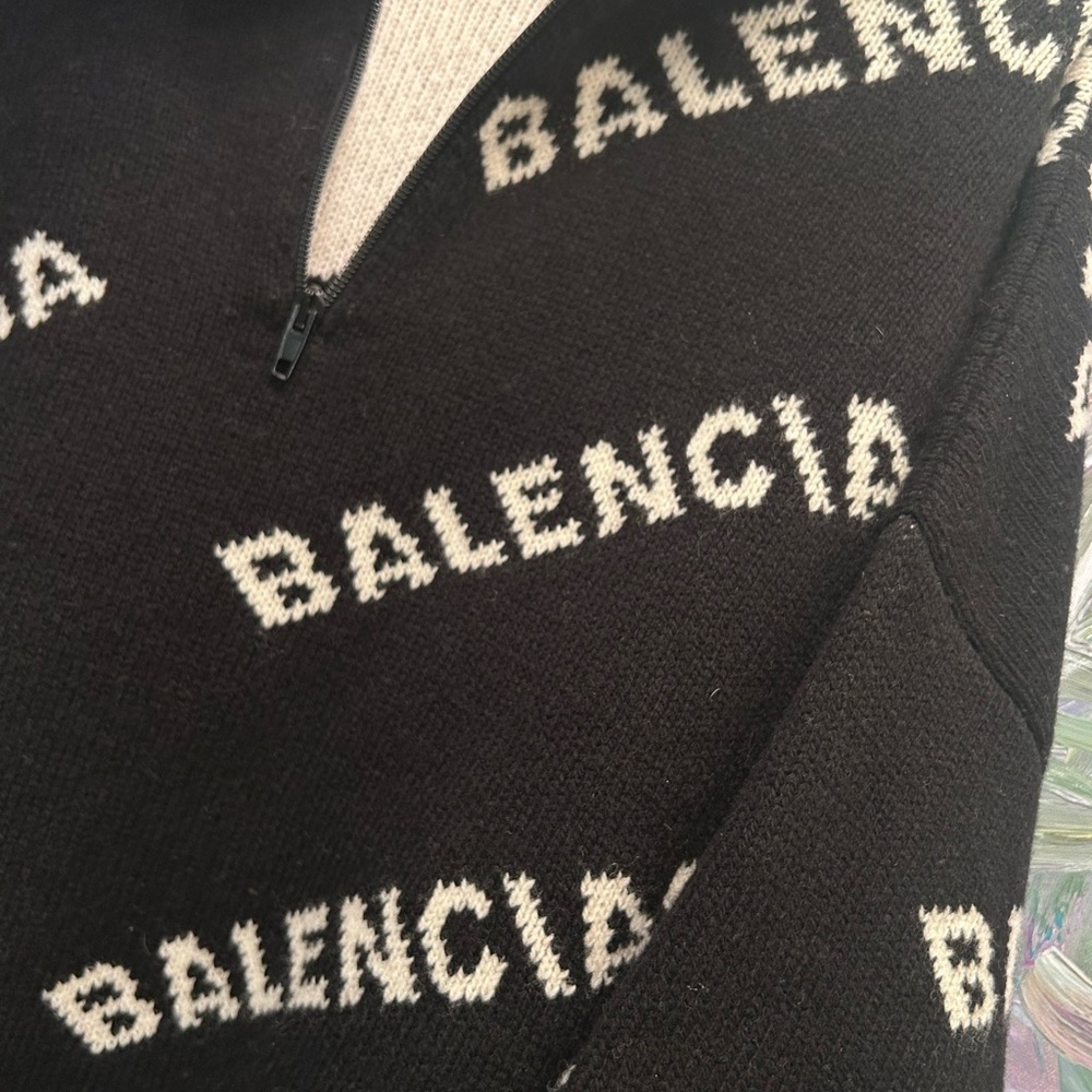 Balenciaga Black Knit Zip-Up Logo Sweater - Picture 7 of 10